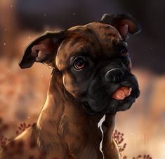 a painting of a dog with his tongue out