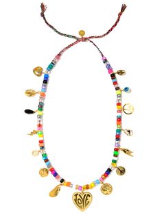 Look bold and beautiful with the Big Love Necklace. Featuring adjustable rainbow threadwork, rainbow glass charms, and dazzling pave rhinestone accents, this statement piece will show off your love of sparkle and rainbow vibes. Get ready to show off your unique style with this fabulously fun mixed-media necklace. 33" Adjustable rainbow threadwork Drawstring closure Gold plated brass hardware Glass charms Pave rhinestone charms Crystal rhinestones Ceramic charms Handmade in New York City and Puer Party Multicolor Charms Necklaces, Multicolor Adjustable Charm Necklaces, Adjustable Multicolor Charm Necklace, Ceramic Charms, Mixed Media Necklace, Rainbow Glass, Glass Charms, Bold And Beautiful, Big Love