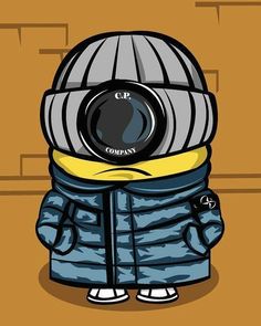 a cartoon character with a camera on his head