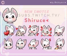 an animated character sheet for the new emotees subs twitcht tv