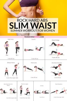 an image of a woman doing exercises on her stomach with the text rock hard abs slim waist