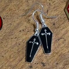 Handmade Coffin Cross Earrings With Hypoallergenic Hooks Cross Earrings, Jewelry Earrings, Women Jewelry, Women Shopping, Black, Color