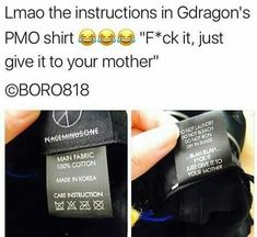 someone is holding up a t - shirt that says, i amo the instructions in dragon's pmo shirt f kt just give it to your mother