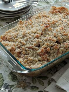 a casserole dish filled with food on top of a table