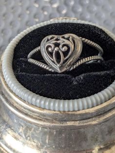 Lovely little filigree heart ring.  The size is a 7 but has an open back for a little flexibility. Filigree Heart, Sterling Silver Filigree, Silver Filigree, Rings Statement, Vintage Sterling Silver, Favorite Jewelry, Statement Rings, Open Back, Heart Ring