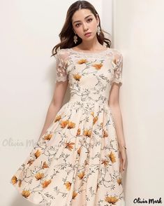 OliviaMark - Charming Vintage Floral Short Sleeve Party Dress with Round Neck Homewear Dress, Floral Party Dress, Backless Bodycon Dresses, Floral Cocktail Dress, Floral Party, Sophisticated Dress, Vestidos Vintage, Basic Dress, Chiffon Maxi Dress