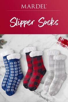 Warm up your freezing feet with fleece-lined slipper socks for the whole family! Christmas Clothing, Christian Messages, Warm Slippers, Winter Socks, Christmas Socks