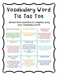 a poster with words and pictures on it that say,'vocably word tic