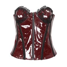 This gothic overbust corset is made of patent leather and patchwork with lace on the bust. The woven patterns on the front. Zipper on the front for closure and lace-up on the back for adjustment. Available in two colors. 
 
Material:?Polyester; Faux Leather 
Weight: 0.36KG 
Size: XS-3XL 
SKU:?CST00602 Rock Style Outfits, Red Gothic, Overbust Corset, Lace Splicing, Leather Corset, Alternative Outfits, Red Lace, Kilt, Lace Applique