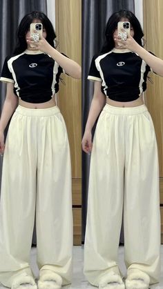 Korean Outfits Ideas, Parachute Pants Outfit, Set Clothes, Chubby Fashion, 2000s Fashion Outfits, Fake Pictures, 2000s Fashion, Korean Outfits