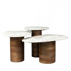 three tables with marble tops on each side