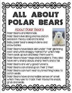 an all about polar bears poster with the caption's description in black and white