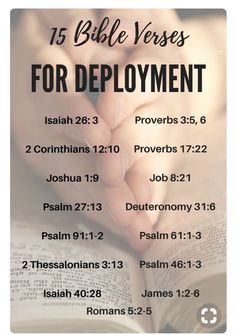 the bible verses for deployment with hands folded over an open book