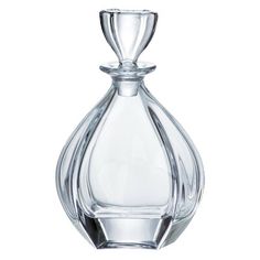 a clear glass bottle with a curved top