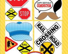 various traffic signs and stickers on a yellow background