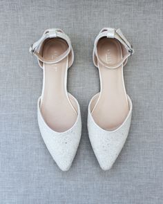 White Glitter Women Flats Comfortable Wedding Flats, Classic Wedding Shoes, Sparkly Wedding Shoes, Lace Ballet Flats, Wedding Shoes Sandals, Rose Gold Flats, Perfect Wedding Shoes, Wedding Shoes Comfortable, Strap Flats