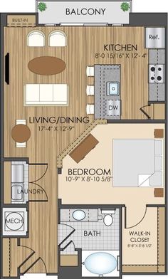 the floor plan for a two bedroom apartment with an attached kitchen and living room area