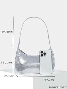 BagForLove - Sparkling Embellished Hobo Bag Product Description Color Silver Details Contrast Sequin Magnetic No Style Glamorous Bag Size Small Closure Type Zipper Pattern Type All Over Print Type Hobo Bag Material Polyester Composition 100% Polyester Size Chart INCH CM Bag Height Bag Length Bag Width Handle Height 5.5 inch 9.1 inch 2.4 inch 9.8 inch Bag Height Bag Length Bag Width Handle Height 14 cm 23 cm 6 cm 25 cm Details Pictures Similar Products h2 { text-align: center; } /* æ¢è¡ */ li{ Party Shoulder Bag With Zipper And Double Handle, Silver Rectangular Hobo Bag, Party Hobo Bag With Zipper Closure, Silver Baguette Bag For Shopping, Silver Party Bag With Zipper Closure, Silver Handheld Bag With Zipper Closure, Hobo Handbag, Hobo Handbags, Online Clothing Stores