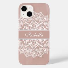 an iphone case with the name kahlha on it in white and tan colors