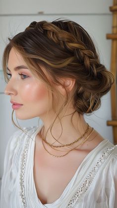 Amazing fishtail braided hairstyle ideas | Easy hairstyle ideas Ethereal Hairstyles Romantic, Bridesmaid Hair With Bangs, Dutch Braid Headband, French Braid Headband, Fantasy Ball, Ethereal Romantic, Braid Crown, Whimsical Hair