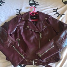 Maroon Fashion Nova Jacket Brand-New Never Worn Excellent Condition Zippers In Front Trendy Burgundy Leather Jacket With Long Sleeves, Trendy Burgundy Leather Jacket For Fall, Trendy Burgundy Outerwear With Zipper Closure, Trendy Burgundy Biker Jacket With Long Sleeves, Trendy Burgundy Long Sleeve Biker Jacket, Trendy Burgundy Leather Jacket For Spring, Trendy Burgundy Biker Jacket For Winter, Spring Burgundy Biker Jacket, Maroon Fashion