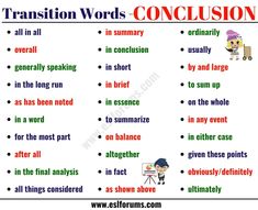 a poster with words that say transition words