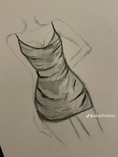 a drawing of a woman's torso in black and white, with the back of her dress visible