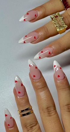 Vday Nails, February Nails, Nail Designs Valentines, Almond Nails Designs, Heart Designs, Nails Red, Heart Nails, Valentine's Day Nails, Valentines Nails