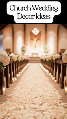 Elegant and simple church decor ideas for a wedding ceremony, featuring aisle and altar decorations inside a church. Wedding Decor Inside, Church Altar Decorations Wedding, Dream Church Wedding, Church Aisle Decor, Church Wedding Decor, Simple Church Wedding, Church Aisle Decorations, Church Entrance, Church Aisle