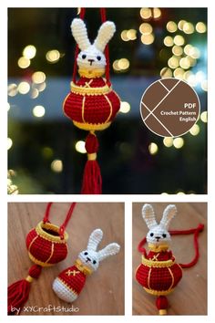 crochet pattern for an ornament that looks like a rabbit in a basket