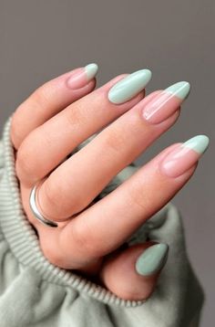 Pastel Summer Nails, Round Nail Designs, Nails May, Mint Green Nails, Mint Nails, Hard Gel Nails, Pastel Nail, 2024 Nails, Spring Acrylic Nails