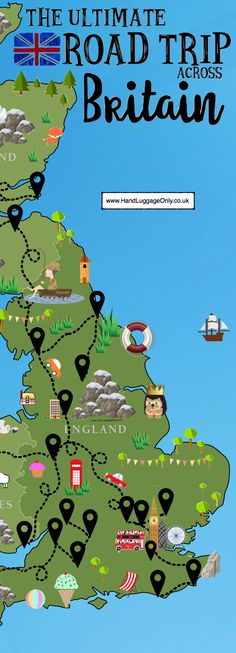 the ultimate road trip across britain map with all major roads and locations to see them