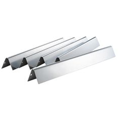 four pieces of stainless steel on a white background