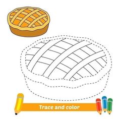 a piece of pie and crayons on a white background with the words trace and color