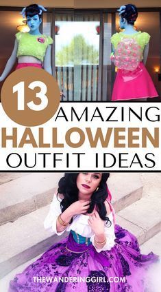 three halloween costumes with text overlay that reads 13 amazing halloween outfits outift ideas