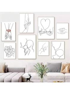 Mom And Baby Line Art, Baby Line Art, Wall Art Heart, Earth Tone Decor, Line Art Couple, Art Mothers Day, Picture Gallery Wall, Romantic Wall Art, Dorm Art