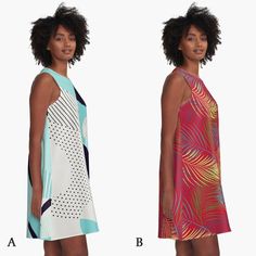 This unique A-line swing dress created with one of my geometric designs.A Line Dress for Woman, Modern Dresses, Girls Dress, Loose dress, Gifts for herA-Turquoise B-RedFEATURES♥ 97% polyester, 3% elastane woven dress fabric with silky handfeel♥ Loose swing shape for an easy, flowy fit♥ Sublimation transfer technique prints crisp, bold colours♥ Print covers entire front and back panel♥ Garment fully constructed and printed in the USA Cold machine wash. Dry flat.Please note that the color may vary Retro A-line Summer Dress, Summer A-line Printed Sundress, Printed A-line Sleeveless Dress For Vacation, Summer A-line Printed Midi Dress, Colorful Patterned Knee-length Summer Dress, Colorful Knee-length Summer Dress, Casual A-line Dress With Geometric Pattern, Vacation A-line Sundress, Geometric Pattern Dress For Summer Vacation