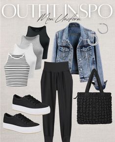 Amusement Park Outfit Fall Casual, Dressy Athleisure Outfits, Sporty Travel Outfit, Sport Mom Outfit, Outfit Comodo, Vintage Prom Dresses, Cool Outfit Ideas, Cute Outfits With Leggings, Looks Jeans