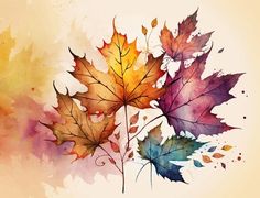 watercolor painting of three autumn leaves