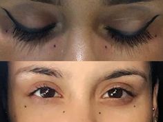 two pictures of the same woman's eyes with different lashes and eyebrows on them