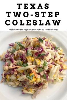 a white plate topped with coleslaw slaw