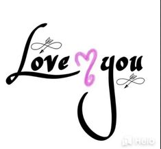 the word love you written in cursive writing with an arrow and heart on it