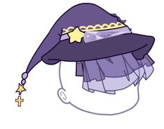 a drawing of a person wearing a purple hat with a star on it's brim