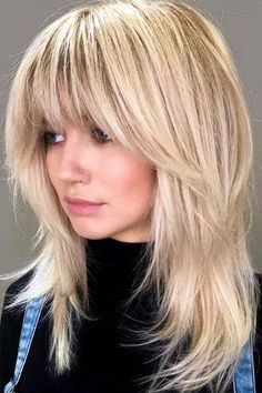 Blonde Hair With Bangs, Bangs With Medium Hair, Spring Hair, Shag Hairstyles, Long Hair With Bangs, Shag Haircut, Straight Human Hair, Shoulder Length Hair, Medium Length Hair