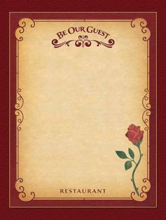 a restaurant menu with a rose on it