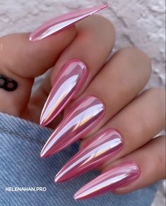 Pink And Gold Chrome Nails, Pastel Pink Chrome Nails, Pink Mirror Nails, Metallic Pink Nails, Pink Chrome French Tip Nails, Pink Metallic Nails, Chrome Nails Ideas, Baby Pink Chrome, Pink Chrome Nails