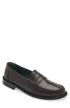 Expand your arsenal of timeless footwear essentials with this smooth leather penny loafer traced with softly puckered topstitching. Leather upper, lining and sole Imported Black Owned/Founded Penny Loafers Men, Loafers Brown, Penny Loafer, Penny Loafers, Nappa Leather, Arsenal, Smooth Leather, Penny, Leather Upper