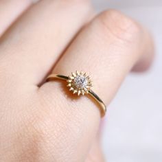 14K Solid Gold Sunflower Diamond Ring Made to Order.  * Metal: 925 Sterling Sliver Custom Color: Gold Vermeil in 18K Rose Gold/ 18K Yellow Gold, Sterling Silver Side Stone: Cubic Zirconia, Round No. of Stone: 9 pcs * Metal: 14K Gold Custom Colors: Rose Gold, Yellow Gold, White Gold  Side Stone: Natural Diamond, Round  No. of Stone: 9 pcs, Est. 0.047 ct.  Sunflower Size: 8*8mm/ 0.31*0.31 in Ready to Ship in 25 - 30 Business Days. ---------------------------------------- Matching Jewelry: Sun Flow Sun Minimalist, Matching Jewelry, Engraved Jewelry, Mothers Day Gifts, Flower Jewelry, Lovely Jewellery, Color Ring, Gold Diamond Rings, Rose Gold Color