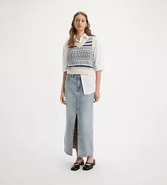 Ankle Column Skirt - Medium Wash | Levi's® US Casual Skirt Bottoms With Side Slits, Casual Skirt With Side Slits, Casual Stretch Maxi Skirt With Side Slits, Casual Relaxed Fit Maxi Skirt With Side Slits, Casual Relaxed Maxi Skirt With Side Slits, Levi's Casual Denim Skirt, Casual Levi's Denim Skirt, Levi's Casual Spring Skirt, Column Skirt