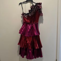 Nwt Fancy Dress Awesome For Wedding Or Cocktail Parties Holiday Gala Dress With Ruffles, Red Pleated Dress For Gala, Red Pleated Party Dress, Glamorous Pleated Party Dress, Holiday Evening Midi Dress With Ruffles, Glamorous Pleated Evening Dress For Party, Glamorous Evening Dress With Ruffles For Holidays, Red Pleated Mini Dress For Evening, Glamorous Holiday Evening Dress With Ruffles